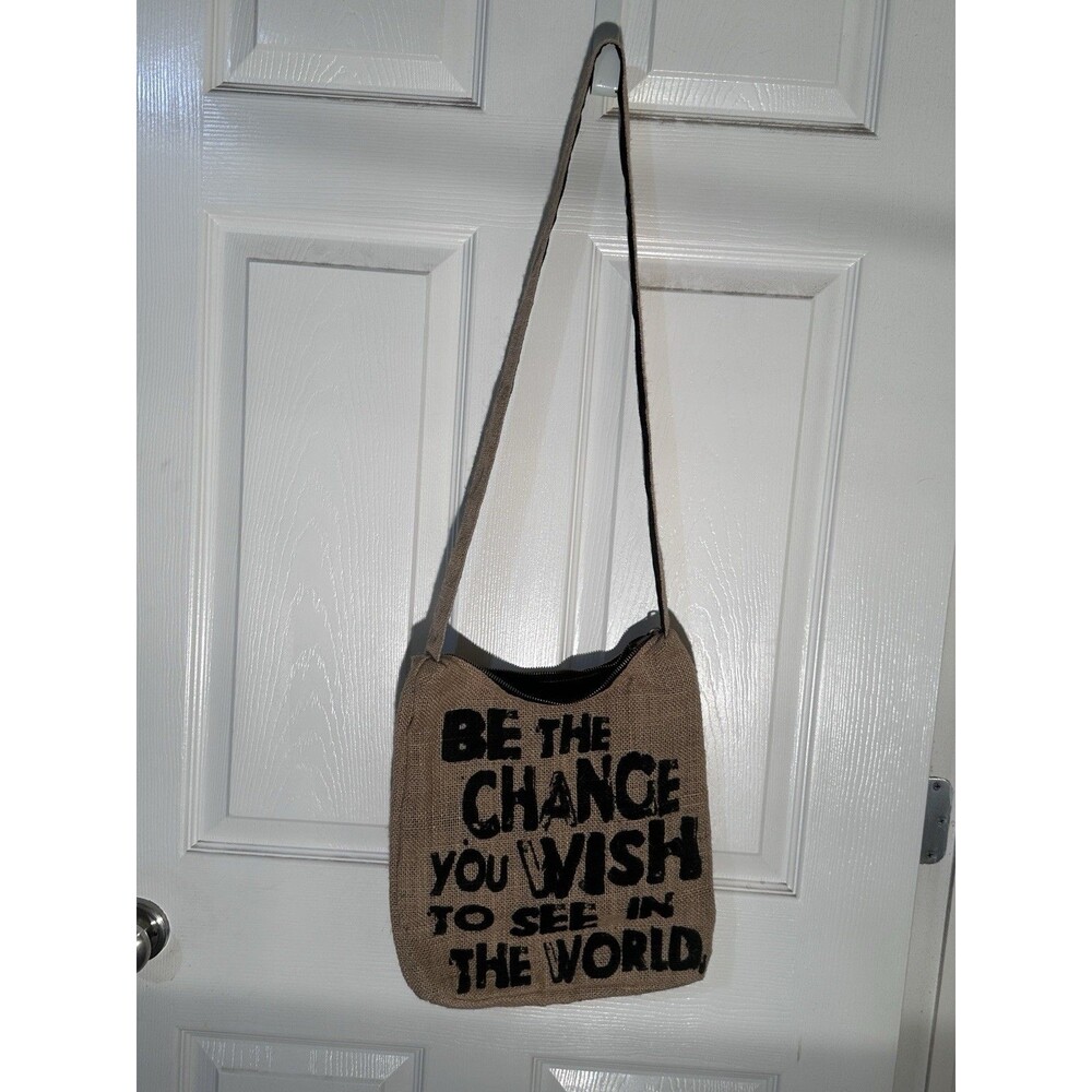 Be The Change Burlap Purse , Boho, Rustic,